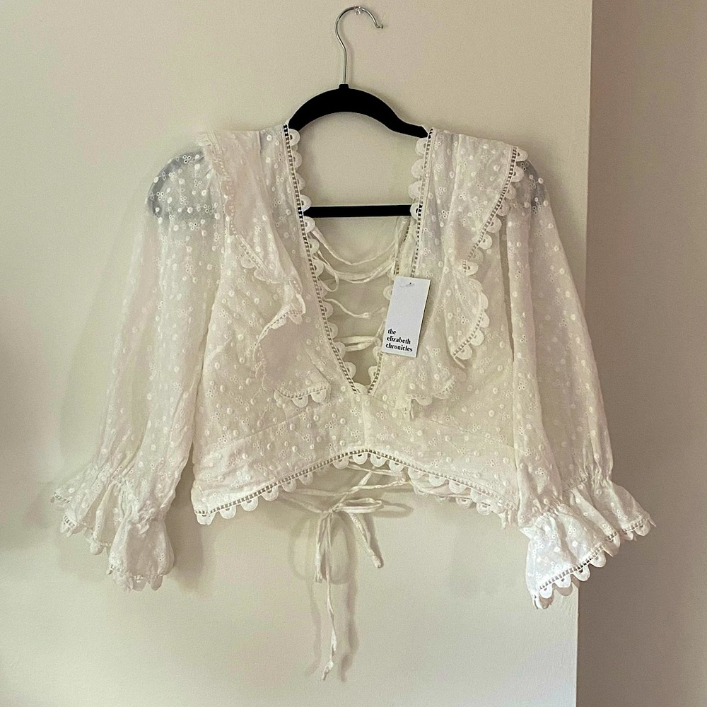 NWT white eyelet blouse/crop with open strappy back